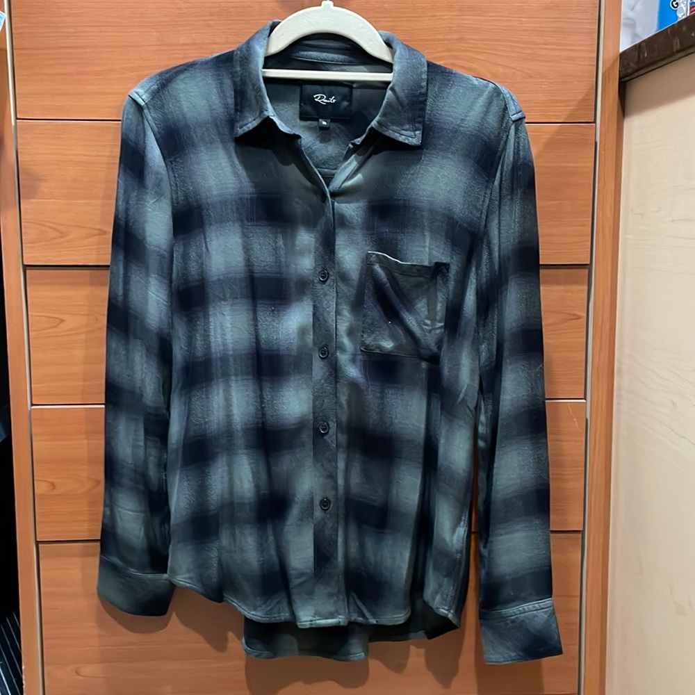 Rails Plaid Button Down Shirt Black Green XS